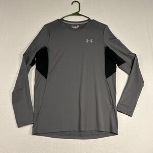 Under Armour Heatgear Long Sleeve Fitted Shirt Mens Small Gray Black